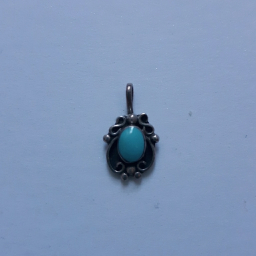 Vtg Sterling Turquoise Pendant